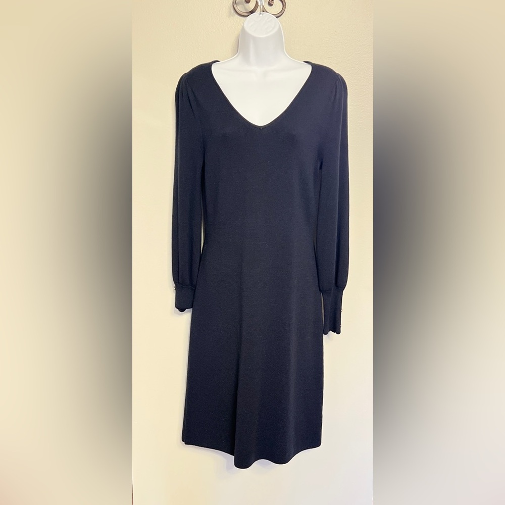 Talbots Navy Soft Merino Wool  V-Neck Sweater Dress, Size S